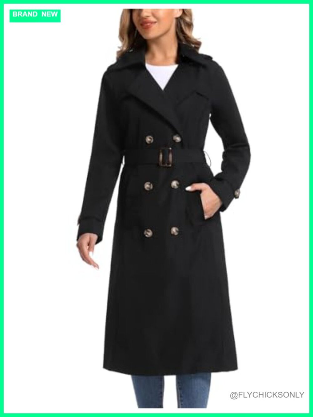 Women's Waterproof Long Trench Coat Double Breasted Belted Removable Hood